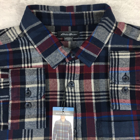 Eddie Bauer Other - Eddie Bauer Shirt Mens Large Flannel Blue/Gray Plaid Bristol NEW MRSP 59.00